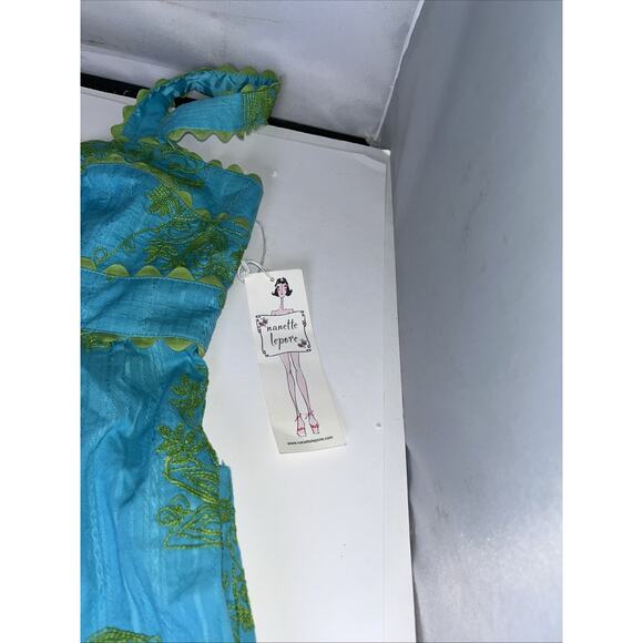 Nanette Lepore Aqua Blue Olive Green Embroidered Ric Rac Tunic Top Sz 6 Skirt 4 - Picture 4 of 11